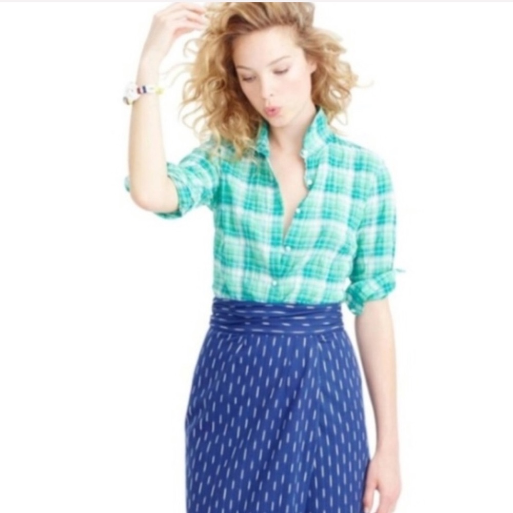 J.Crew Size 2 “Perfect Shirt” Green Plaid Top